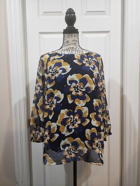 Cabi Womens Blue and Yellow Patterned Shirt - Size M